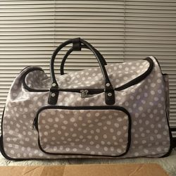 RARE Thirty One 31 Gray/white Dots Rolling Duffle Bag Weekender Luggage Suitcase