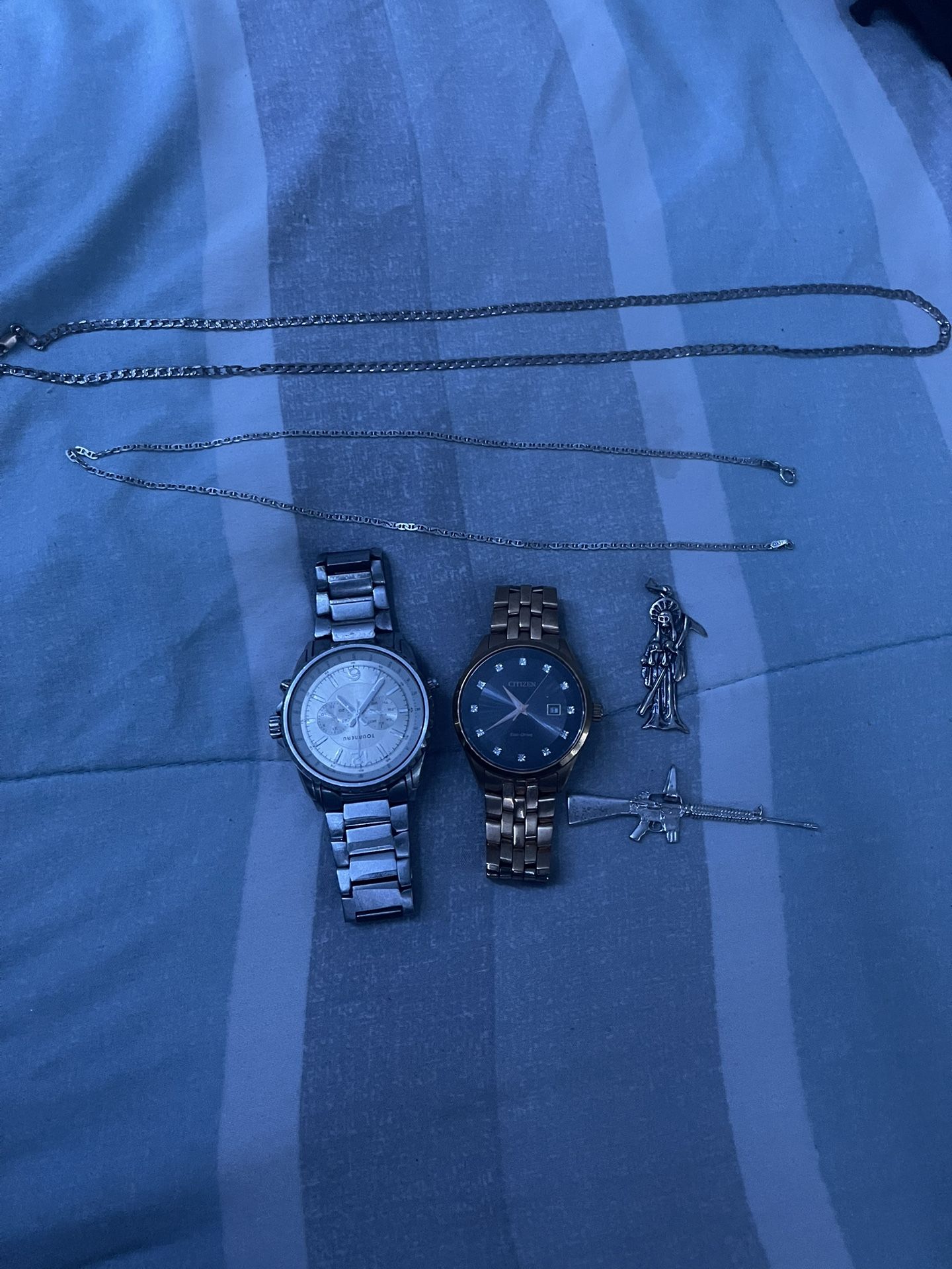 925 silver pendants and chains with gold plated citizens watch and other watch stainless steel