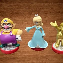 AMIIBO SUPER MARIO BROS SERIES NINTENDO. ROSETTA /WARIO & GOLDEN MARIO RED BASE. 3in 