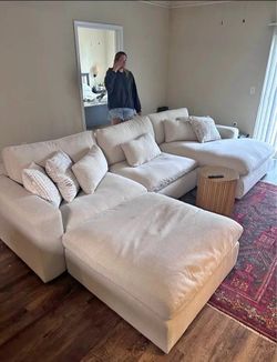 Ashley Couch Sectional Modular Excellent Like New White Tan Linen