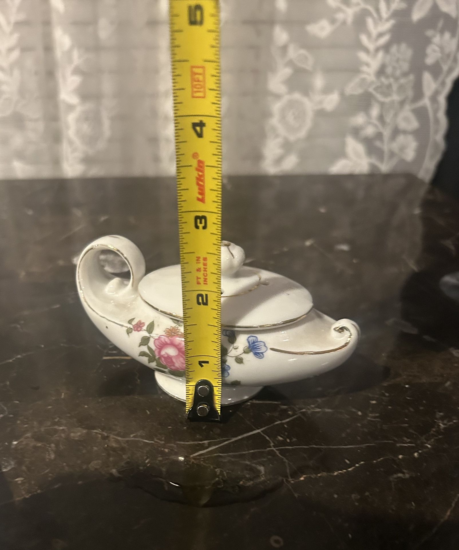 Vintage White Floral Gold Trim Porcelain Genie Lamp Incense Burner