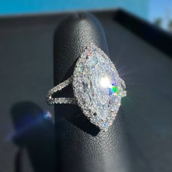 18k solid white gold 2CT Marquise CZ stone 0.84CTW Diamond ring size 6