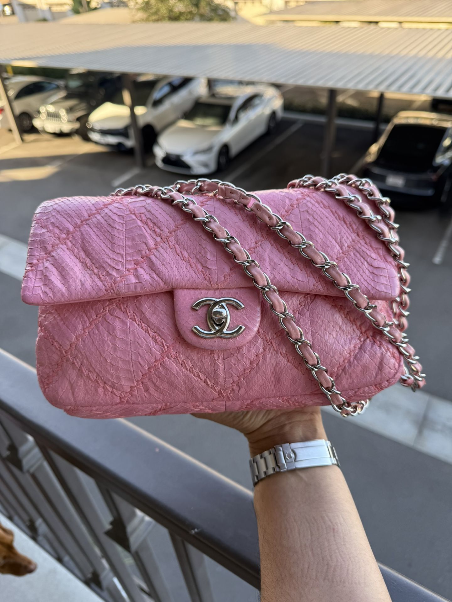 Chanel Timeless Mini Single Flap Python Light Pink