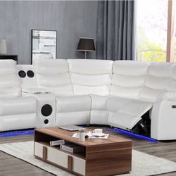 NEW WHITE POWER RECLINING SECTIONAL WITH USB PORTS AND BLUETOOTH SPEAKERS 