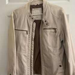 Zara Men Leather Jacket Vintage Beige 