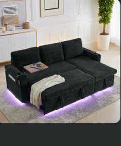 Black Sectional Sleeper Sofa with LED Lights