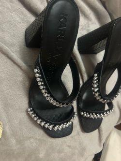 Karl Lagerfeld Paris Pearl-Embellished Block Heel Sandals