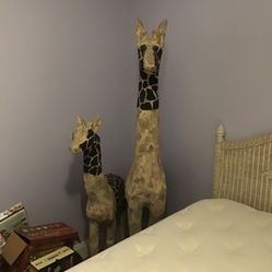 A Pair Of Old Paper Machete Giraffes 