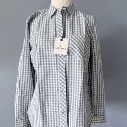 Untuckit Women’s Crispo Slate Blue Gingham Button Up Size 6 NWT