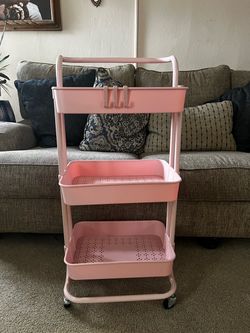 Pink 3-Tier Rolling Storage Cart