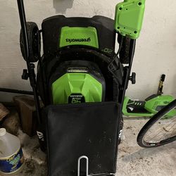 Greenworks battery- powered electric lawnmower + weed whacker + 2 chargers and  2 batteries!