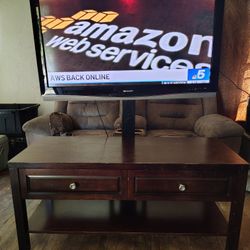 Sanyo TV With Wood Cabinet and Mount