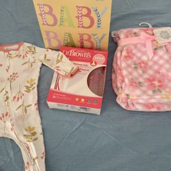 Baby Girl Gift Clothes, Blanket And Dr. Brown Bottles 