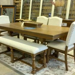 6 Pcs Dining Room Set Dining Table 4 Chairs and Bench 