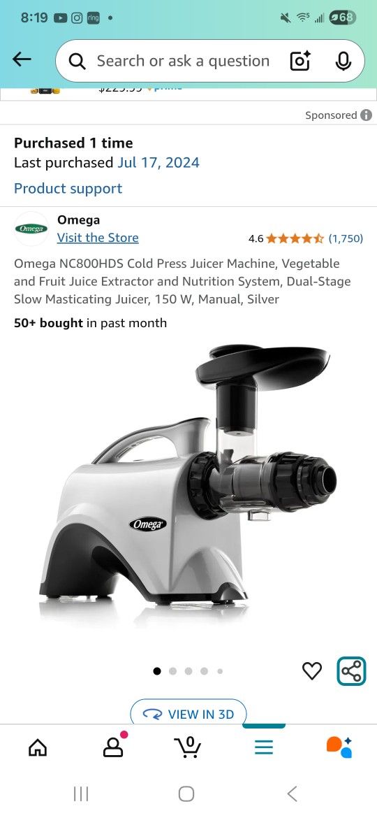 Omega Cold Press Juicer Machine (Still In The Box Unopened)