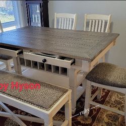 Brand 🆕 Bolanburg Two Tone Brown / Light Brown  Ashley Dining Room Set  | Bench , Table And Chairs Set @ Next-day Delivery 🚚