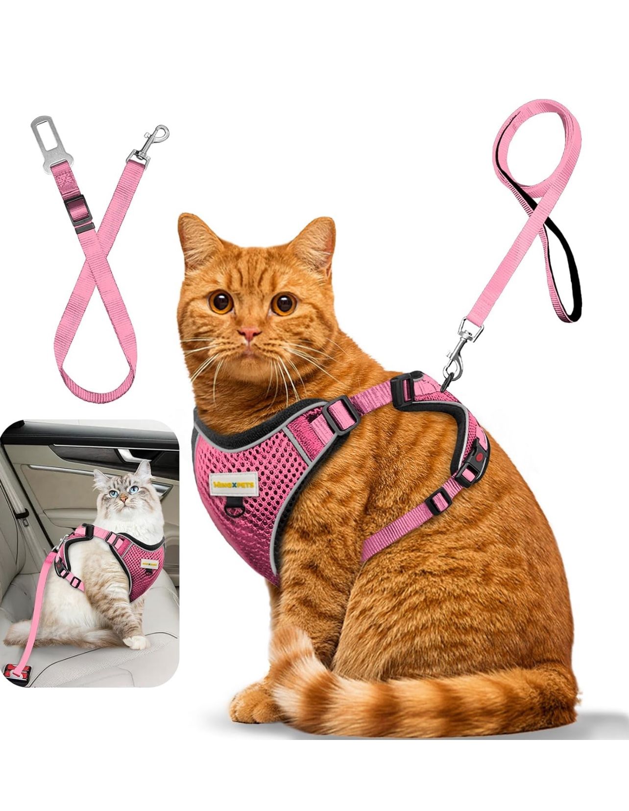 Brandnew Cat Harness and Leash for Walking, Retractable Cat Harnesses and Leash Set(Chest 9.8”-15.75)