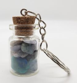 Natural Mixed Blue Gemstone filled Bottle Keychain