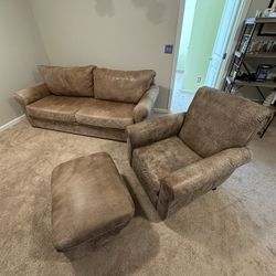 Leather Couch and Side Chair w/ Ottoman 