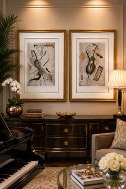 Pair Liz Jardine Signed Serigraph Art Prints Large Gold Frames 45"