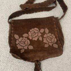 Brown Shoulder Strap Soft Rose Design Bag