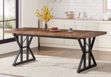 Farmhouse dinning table with wood slat back dinning chairs of 4