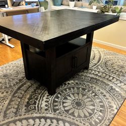 Large Dining Table w/ Cabinet Storage + Storage bench, 3 Chairs & Extender
