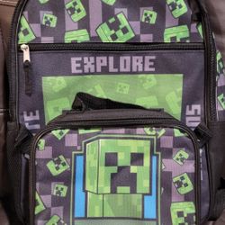 Kids Minecraft School Backpack And Lunch Bag - New