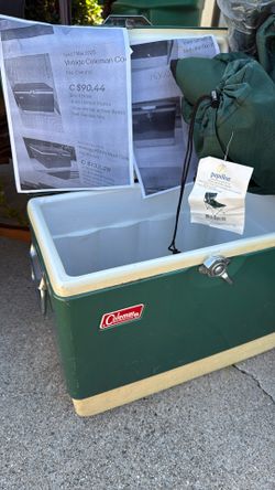 Coleman metal cooler. vintage *- today 6/14 take for 1/2 price $50