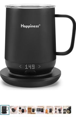 New Happiness Smart Heated Coffee Mug 12oz,Rechargeable Electric Self Heating Temperature Control Coffee Cup Gifts for Mom Dad Women Men.