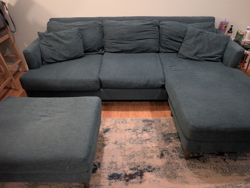 Blue Couch w/ Ottoman and Footrest