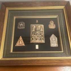Collection Of Thai Buddhist, Amulets /Vintage Shadow Box 