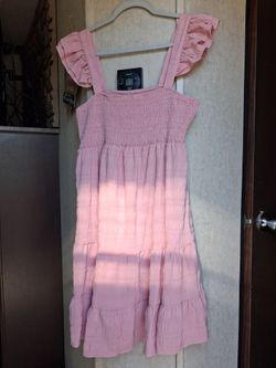 Size L Pink Tiered Smocked Sundress with Ruffle Straps