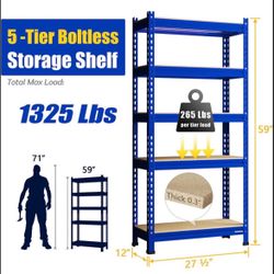 59’’ Heavy Duty Metal 5 Tier Adjustable Storage Shelf - New In Box 