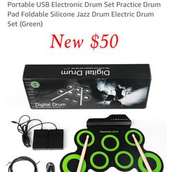 New Portable USB Electronic Drum Set Practice Drum Pad Foldable Silicone Jazz Drum Electric Drum Set (Green) $50 pick up East Palmdale 