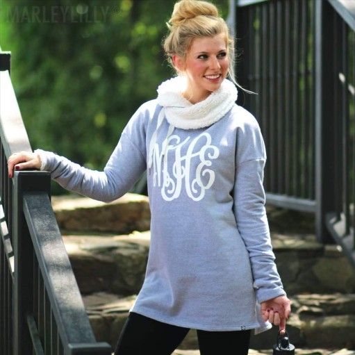 Marley Lilly Monogrammed W, Cowl Neck Tunic Sweatshirt L/XL 