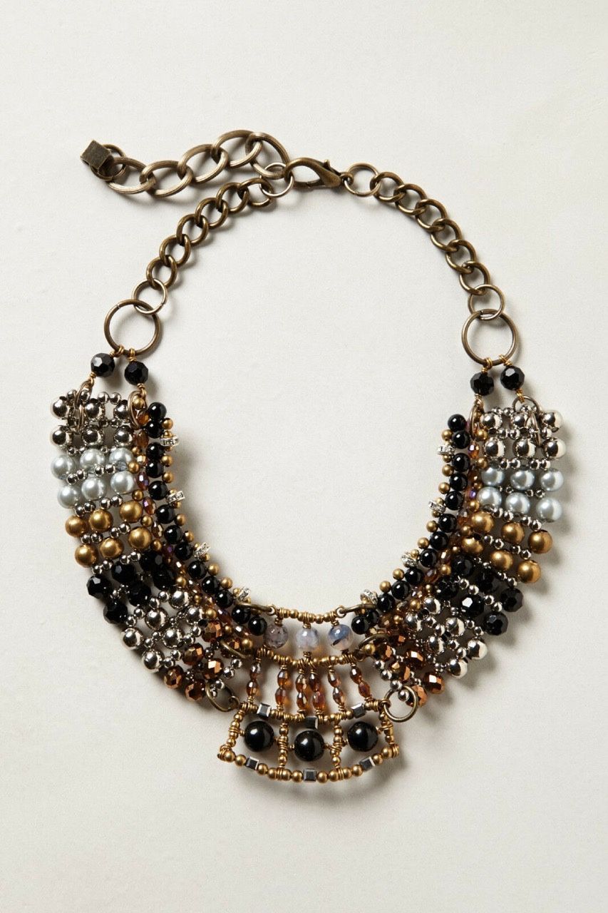Anthropologie Batik Beaded Collar Necklace Boho Bohemian Jewelry