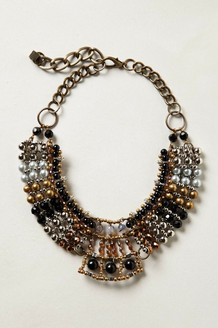 Anthropologie Batik Beaded Collar Necklace Boho Bohemian Jewelry 