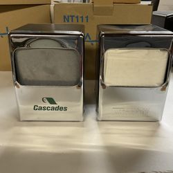 2 X Vintage TIDYNAP Lo Fold Black & Chrome Retro Diner Napkin Dispensers  Metal-New