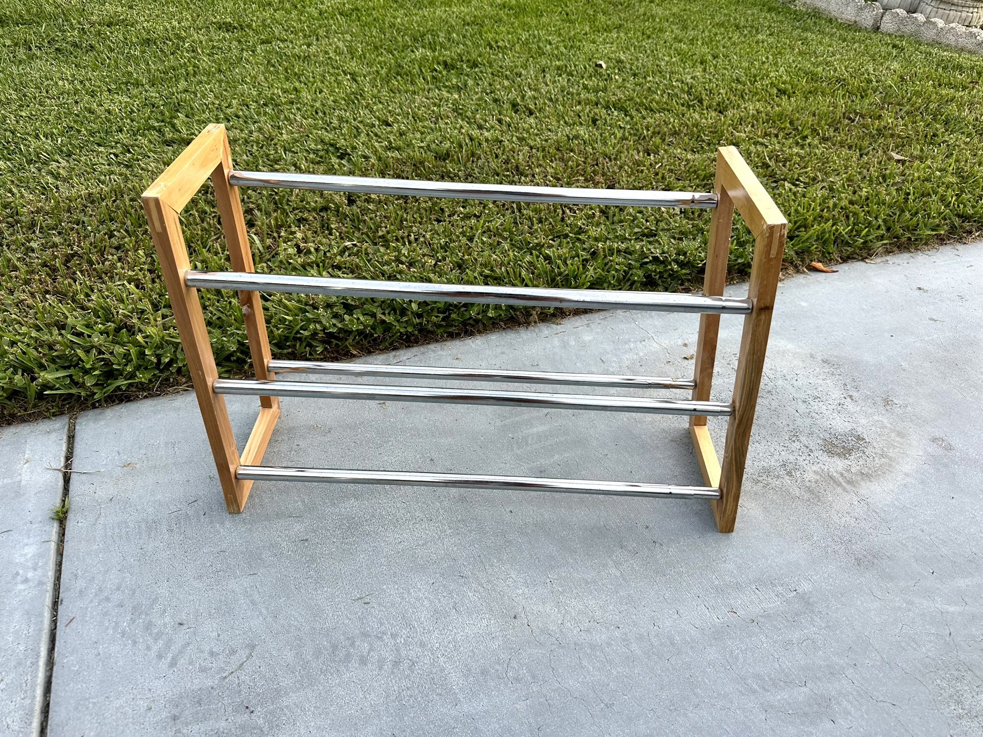 Wood and Metal 3 Shelf Shoe Rack Stretchable in length(see both pictures)