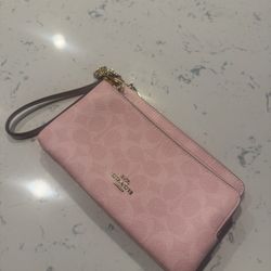 Double Zip Powder Pink Wristlet 