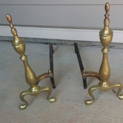 Pair Of 20" Antique Brass Fireplace Andirons 