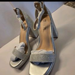 IDIFU Women's Silver Glitter Platform High Chunky Heels Open Toe Sandal Size 7.5