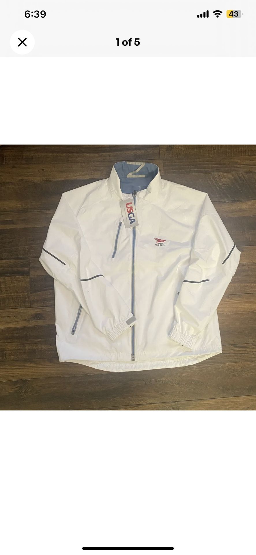 123rd US Open Zero Restriction Mens XL Power Torque Full Zip Jacket White