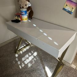 White & Gold Computer Desk/Vanity