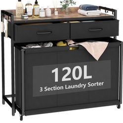 Laundry Basket with 3-Section Removable Roll-Up Bags
