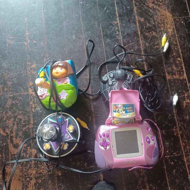 3 video game connection systems. And a leapster L-max