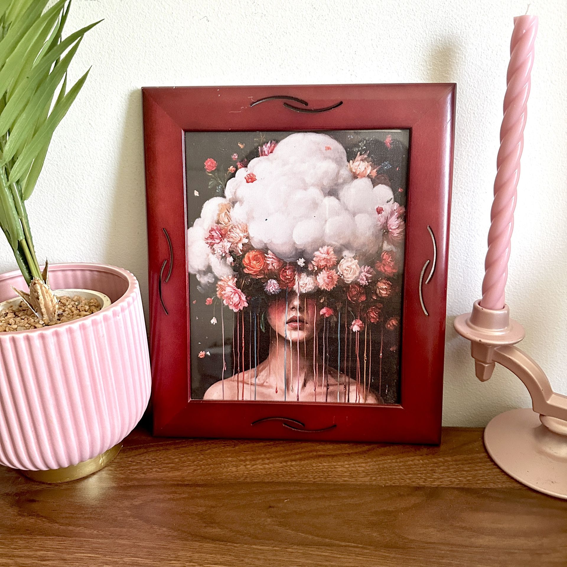 Head in the Clouds Dark Moody Floral Academia Canvas Wall Art Framed Gothic Art