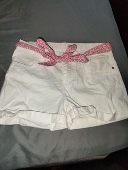 Girls White Shorts with Pink Leopard Print Belt size 13-14