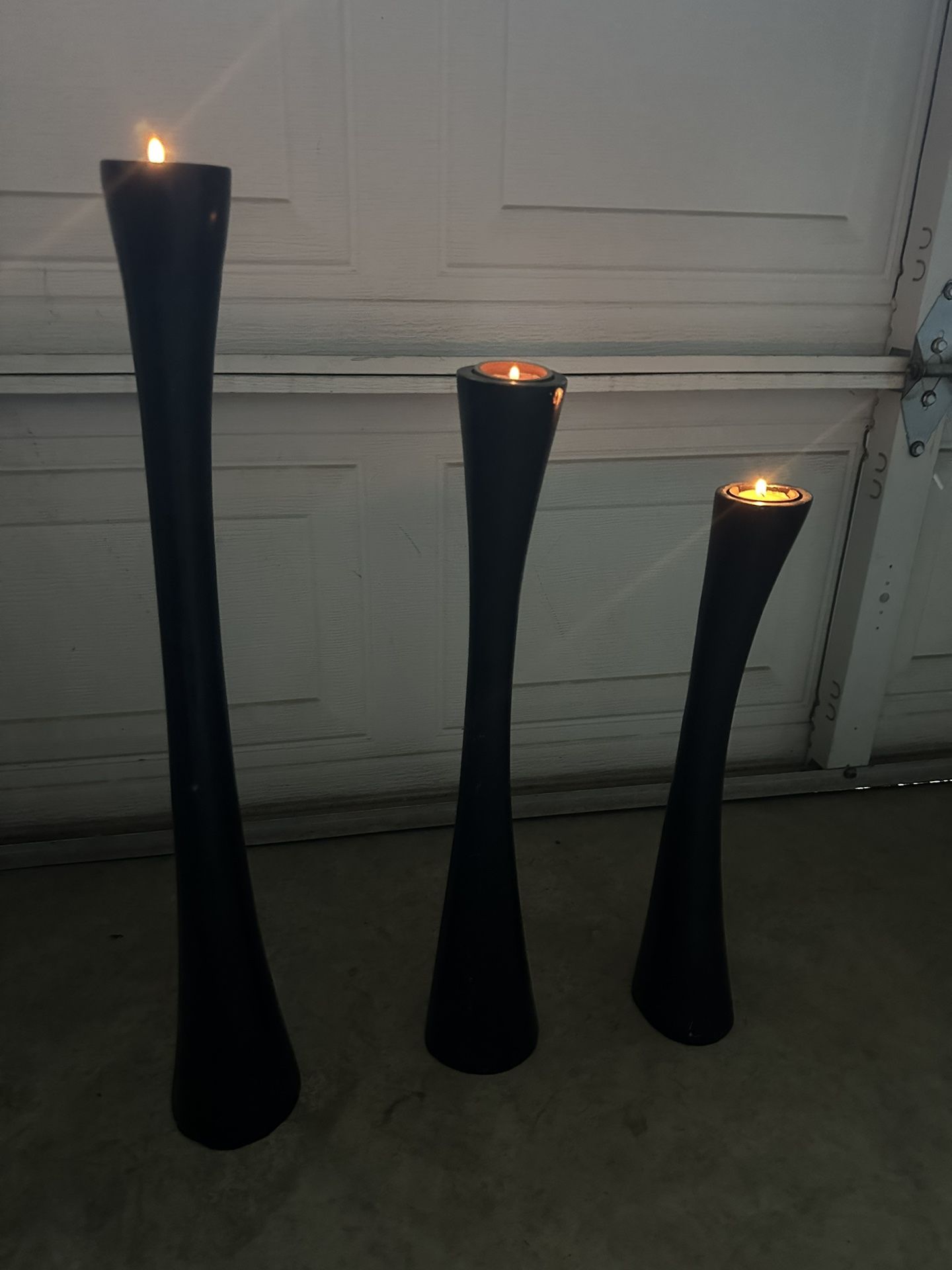 Set Of 3 Wooden Tea Light Holders, Black